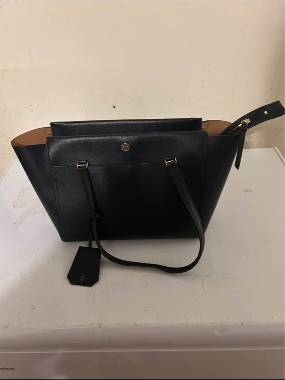 Tory Burch Black Leather Tote with Gold Hardware